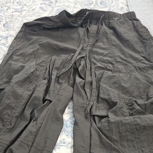 WomensCasual Drawstring Pants - Gray With Open Tie Sides & Adjustable Cuff